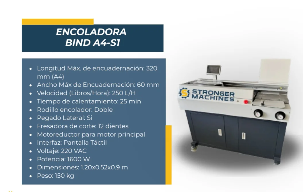 Encoladora BIND A4-S1 — Encoladora de papel para encuadernación profesional. Kethal Business, Lima, Perú